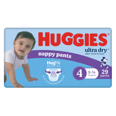 Huggies Ultra Dry Nappies Pants Toddlers Boy Size 4 9-14kg 29pk