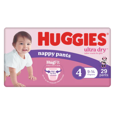 Huggies Ultra Dry Nappy Pants Girl Size 4 9-14kg 29pk