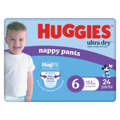 Huggies Ultra Dry Nappy Pants Junior Boy Size 6 15kg+ 24pk