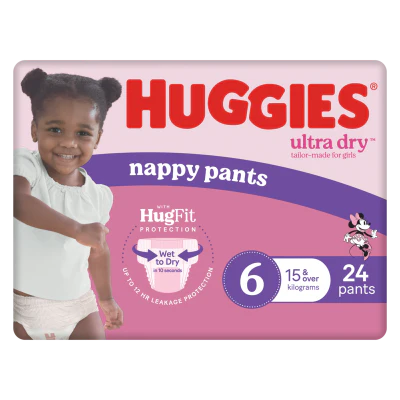 Huggies Ultra Dry Nappy Pants Junior Girl Size 6 15kg + ea