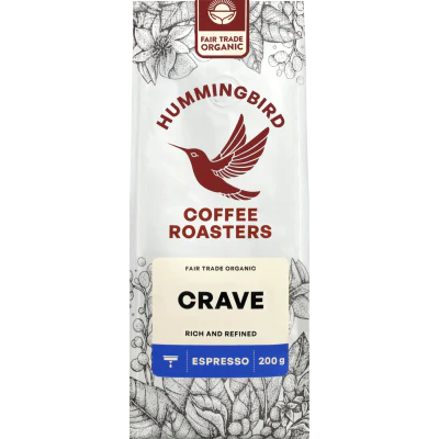Hummingbird Crave Organic Fair Trade Espresso Grind Coffee 200g