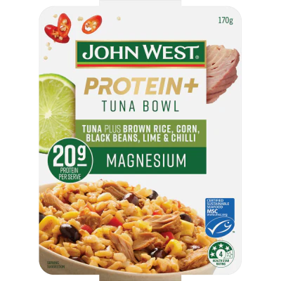 John West Protein+ Brown Rice Corn Black Beans Lime & Chilli Tuna Bowl 170g