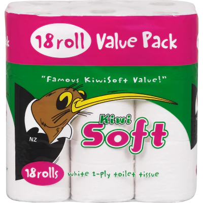 Kiwisoft White 2 Ply Toilet Tissue 18 x 180 sheets