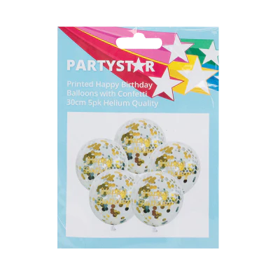 Korbond Partystar Printed Happy Birthday Balloons With Confetti ea