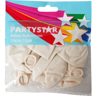 Korbond White Partystar Balloons 25cm ea