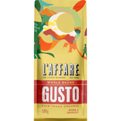 L'affare Gusto Fair Trade Organic Whole Beans Coffee 500g