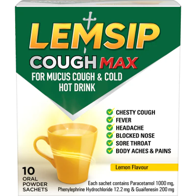 Lemsip Cough Max For Mucus Cough And Cold Lemon Hot Drink Sachets 10pk