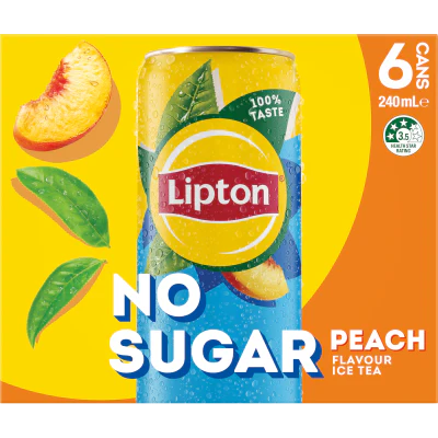 Lipton Peach No Sugar Iced Tea RTD Cans 6 x 240ml