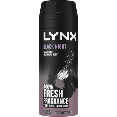 Lynx Black Night Cool Mint & Cedarwood 48hr Deodorant Antiperspirant Bodyspray 165ml