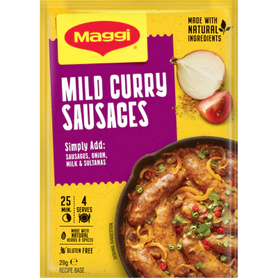 Maggi Mild Curry Sausages Recipe Base Sachet 29g