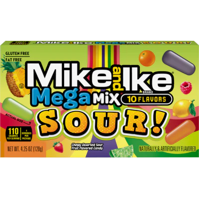 Mike and Ike Mega Mix Sour 10 Flavors Chewy Candies 120g
