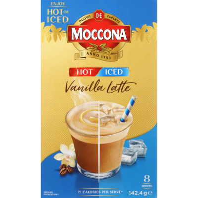 Moccona Hot Iced Salted Vanilla Latte Coffee Sachets 8pk (Best Before 01/09/2026)