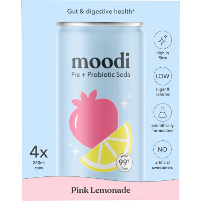 Moodi Pink Lemonade Carbonated Drinks 4 x 250ml