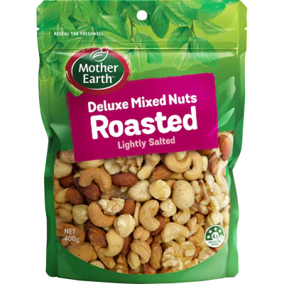 Mother Earth Lightly Salted Roasted Deluxe Mixed Nuts 400g
