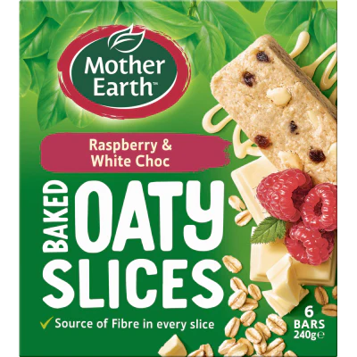 Mother Earth Raspberry & White Choc Baked Oaty Slices 6 x 40g