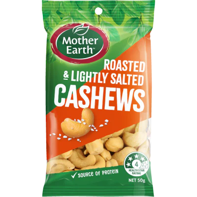 Mother Earth Roasted & Lightly Salted Cashews 50g