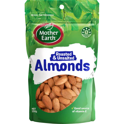 Mother Earth Roasted & Unsalted Almonds 150g