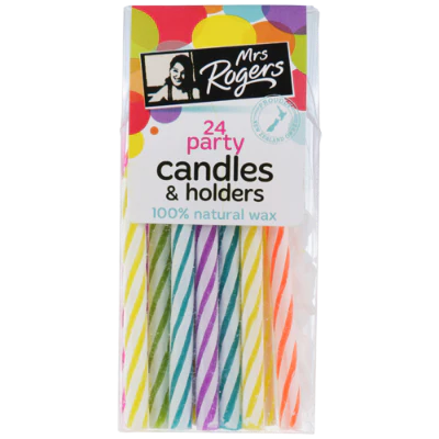Mrs Rogers Party Candles & Holders 24pk