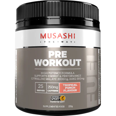 Musashi Pre Workout Tropical Punch Flavour Energy & Performance Powder 225g
