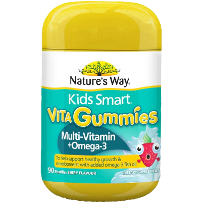 Natures Way Kids Smart Multi-Vitamin + Omega-3 Berry Flavour Pastilles Vita Gummies 90pk