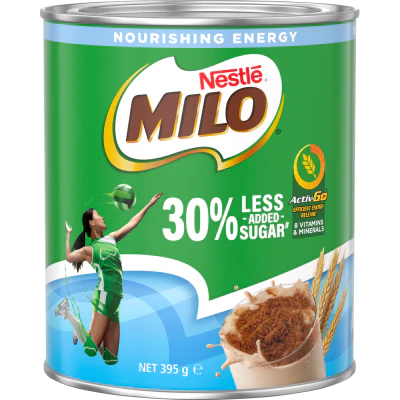 Nestle Milo 30% Less Added Sugar Chocolate Malt Powder Hot or Cold Drink Tin 395g