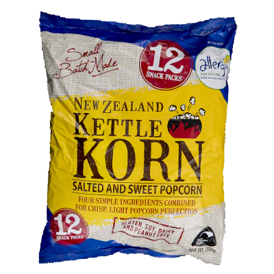 New Zealand Kettle Korn Lightly Salted, Slightly Sweet Pop Corn Snack Packs 12 x 13g