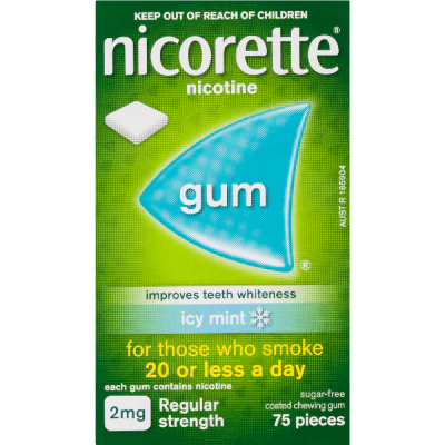 Nicorette Icy Mint 2mg Regular Strength Nicotine Gum 2mg 75pk