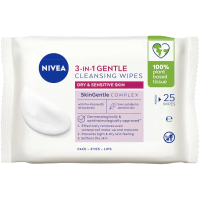 Nivea 3-In-Gentle Cleansing Wipes 25pk