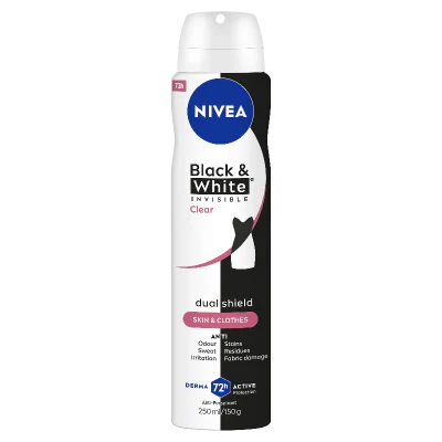 Nivea Black & White Invisible Clear 72Hr Protection Anti-Perspirant Deodorant Aerosol 250ml