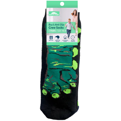 North Head Boy's Anti-Slip Crew Socks Size 13-3 1pk