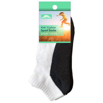 North Head Kid's Cushion Sport Socks Size 3-5 Assorted 2pk