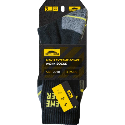 North Head Mens Extreme Power Works Socks Size 6-10 3pk