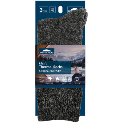 North Head Men's Thermal Socks Size 7-12 Assorted 3pk