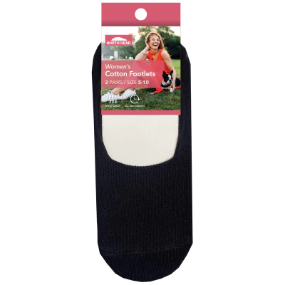 North Head Women's Cotton Footlets Size 5-10 Assorted 2pk
