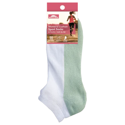 North Head Women's Cushion Sport Socks Size 5-10 Assorted 3pk