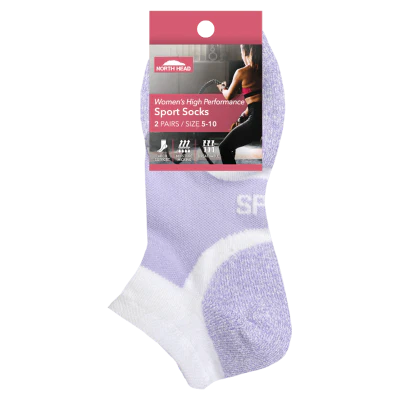 North Head Women's High Performance Sport Socks Size 5-10 Assorted 2pk