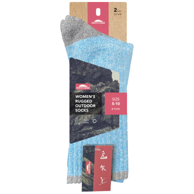 North Head Women's Rugged Outdoor Socks Size 5-10 2pk