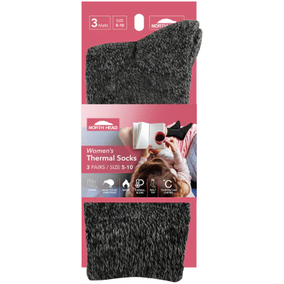 North Head Women's Thermal Socks Size 5-10 3pk