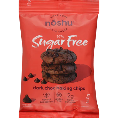 Noshu 97% Sugar Free Dark Choc Baking Chips 140g