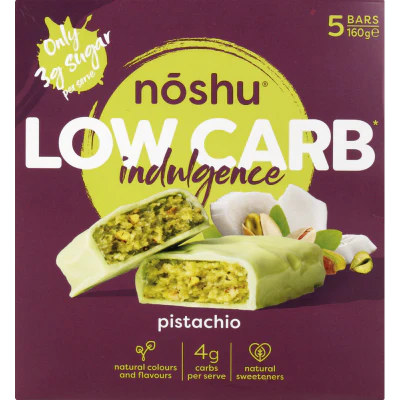 Noshu Pistachio Low Carb Indulgence Bars 5 x 32g