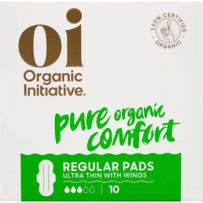Oi Organic Cotton Ultra Thin Regular Pads With Wings 10pk
