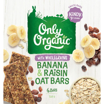 Only Organic Banana & Raisin Oat Bars Kindy 1+ Years 6 x 20g