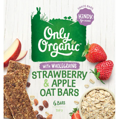 Only Organic Strawberry & Apple Oat Bars Kindy 1+ Years 6 x 20g