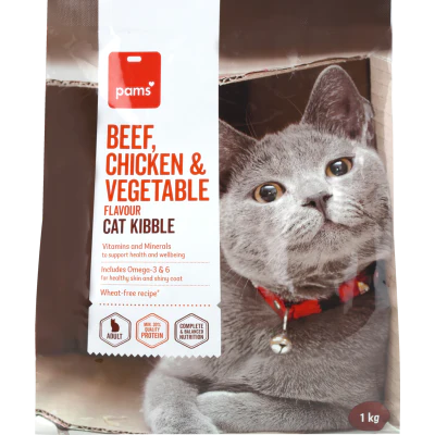 Pams Beef Chicken & Vegetable Flavour Cat Kibble 1kg