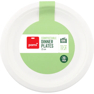 Pams Compostable 23cm Dinner Plates 20pk
