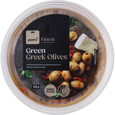 Pams Finest Grilled Pitted Green Olives 160g