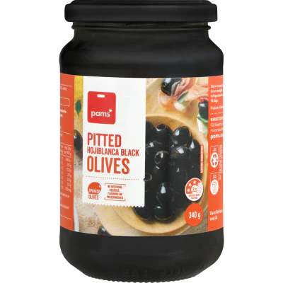 Pams Pitted Hojiblanca Black Olives 340g