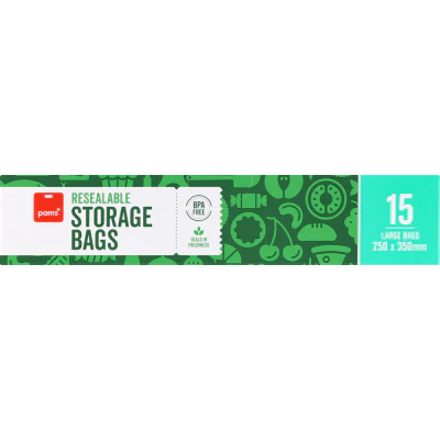 Pams Resealable Large Storage Bags 250 x 350mm 15pk