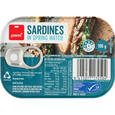 Pams Sardines In Spring Water 106g