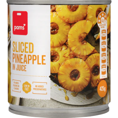Pams Sliced Pineapple In Juice 425g